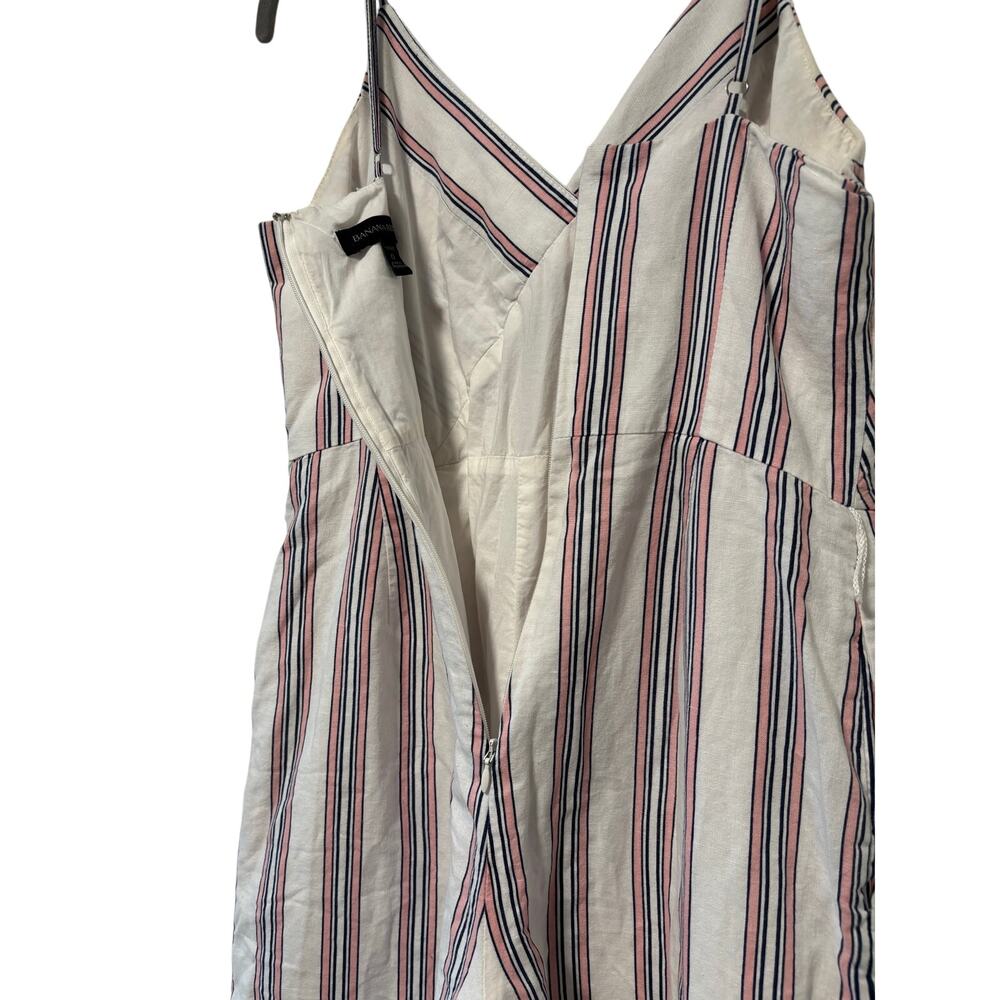 Banana Republic Petite 0 Linen Blend Striped Wide Leg Jumpsuit White Pink Blue - Picture 10 of 12